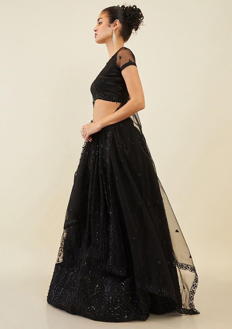 Black Sequin Embroidered Net Lehenga Set