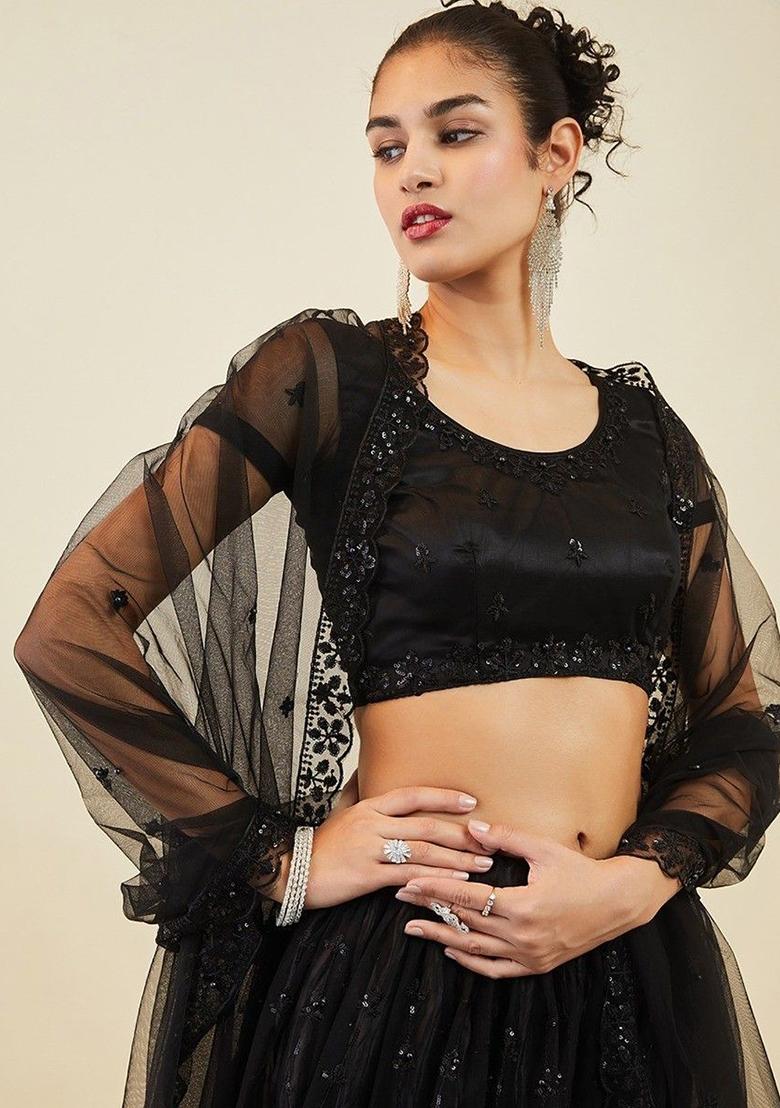 Black Sequin Embroidered Net Lehenga Set