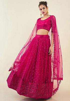 Pink Sequin Embroidered Net Lehenga Set