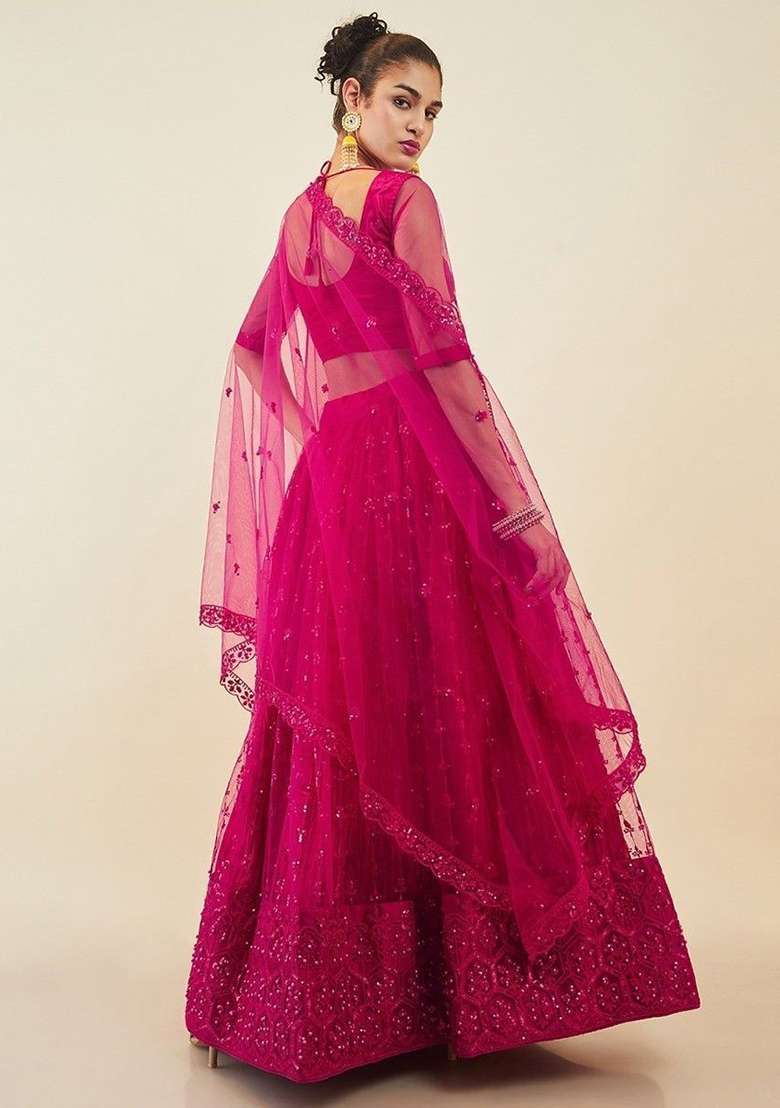 Pink Net Lehenga Set with Embroidered & Sequin for Diwali | Wedding & Festive Wear - Indya