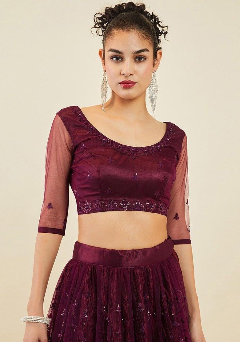 Purple Sequin Embroidered Net Lehenga Set