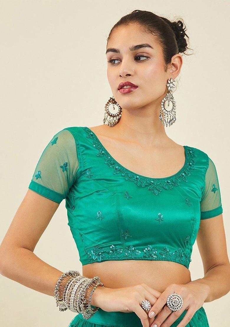 Green Sequin Embroidered Net Lehenga Set
