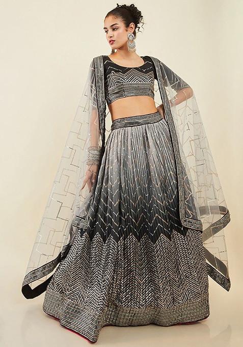 Black Sequin Embroidered Art Silk Lehenga Set