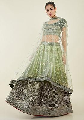 Green Sequin Embroidered Art Silk Lehenga Set