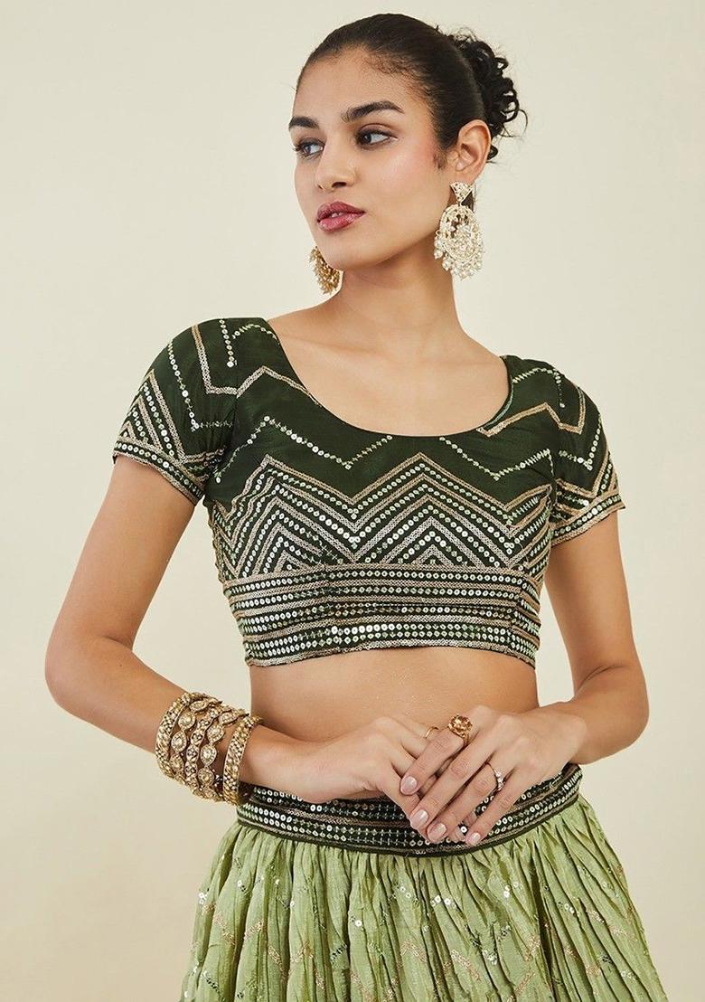 Green Sequin Embroidered Art Silk Lehenga Set