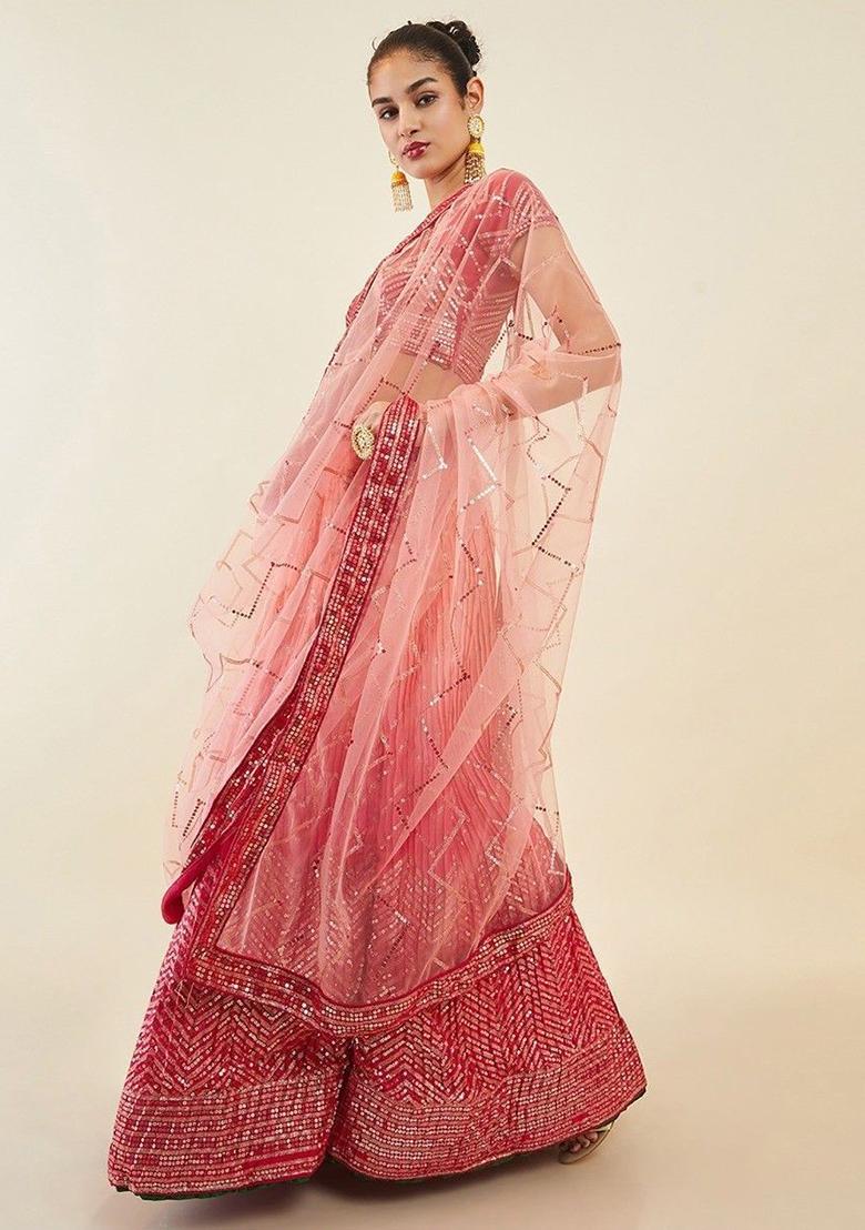 Pink Sequin Embroidered Art Silk Lehenga Set