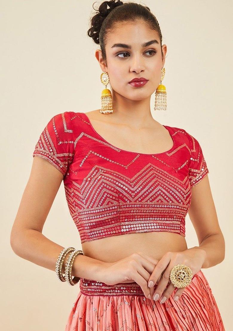 Pink Sequin Embroidered Art Silk Lehenga Set