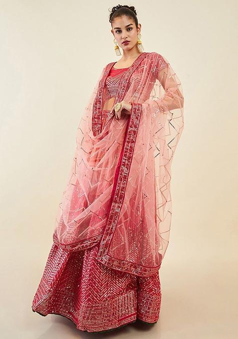 Pink Sequin Embroidered Art Silk Lehenga Set