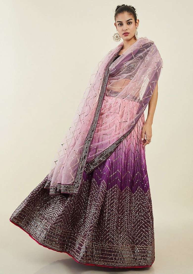 Purple Blend Art Silk Lehenga Set with Embroidered & Sequin for Diwali | Wedding & Festive Wear - Indya