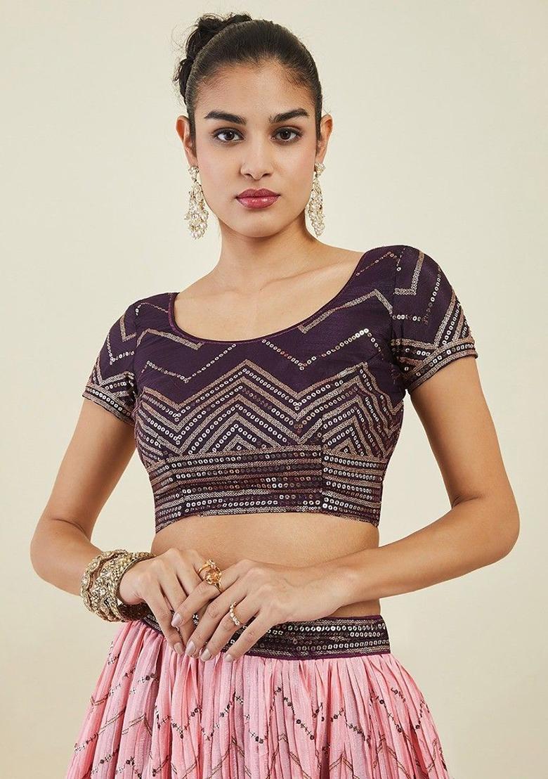 Purple Sequin Embroidered Art Silk Lehenga Set