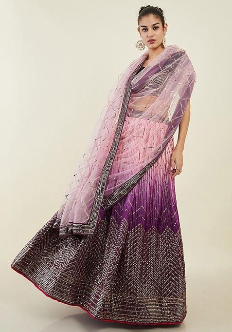 Purple Sequin Embroidered Art Silk Lehenga Set
