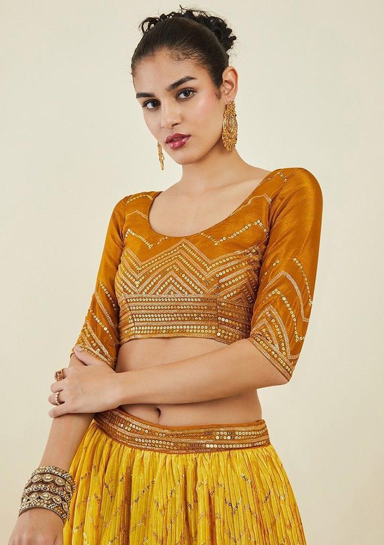 Yellow Sequin Embroidered Art Silk Lehenga Set
