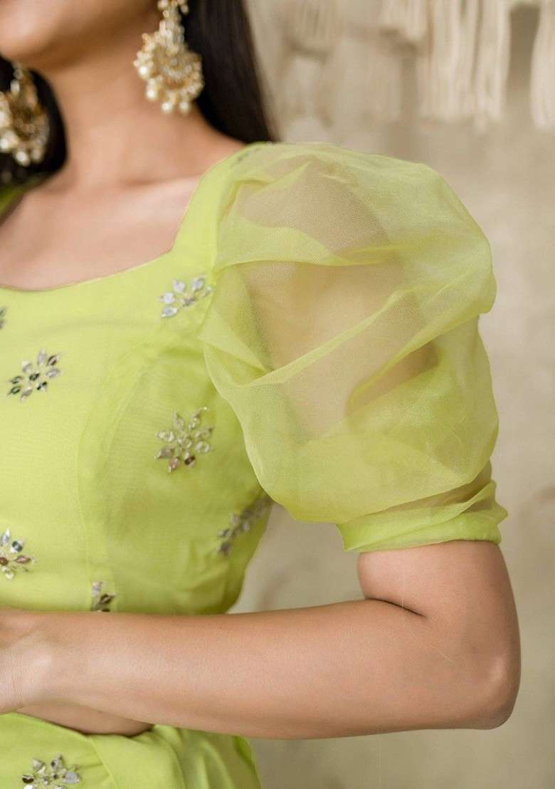 Green Georgette Lehenga Set with Embroidered & Sequin for Diwali | Wedding & Festive Wear - Indya