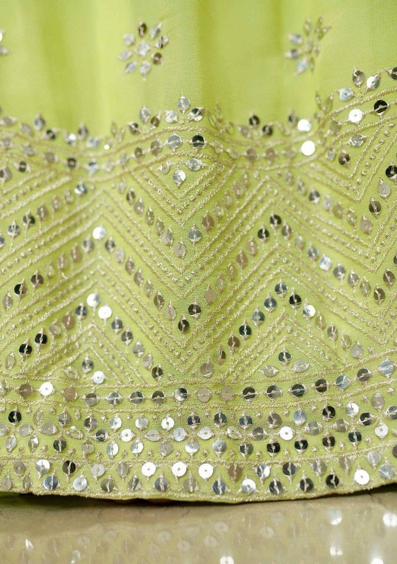 Green Sequin Embroidered Georgette Lehenga Set