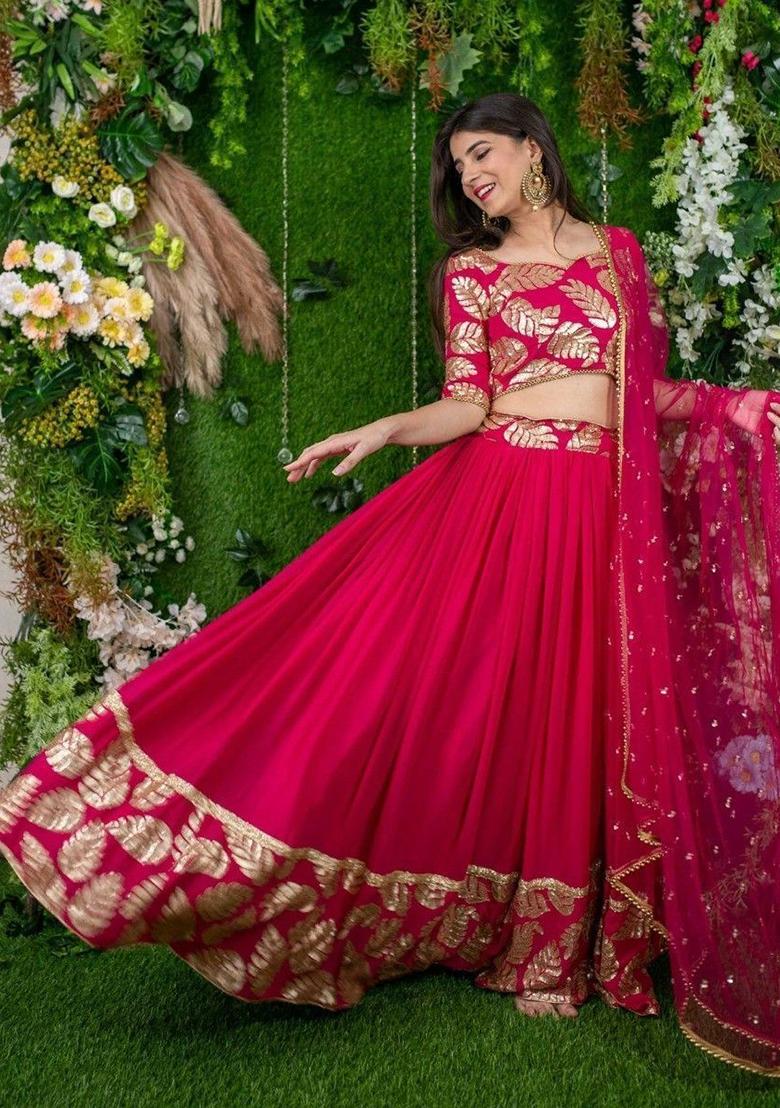 Pink Embroidered Georgette Lehenga Set