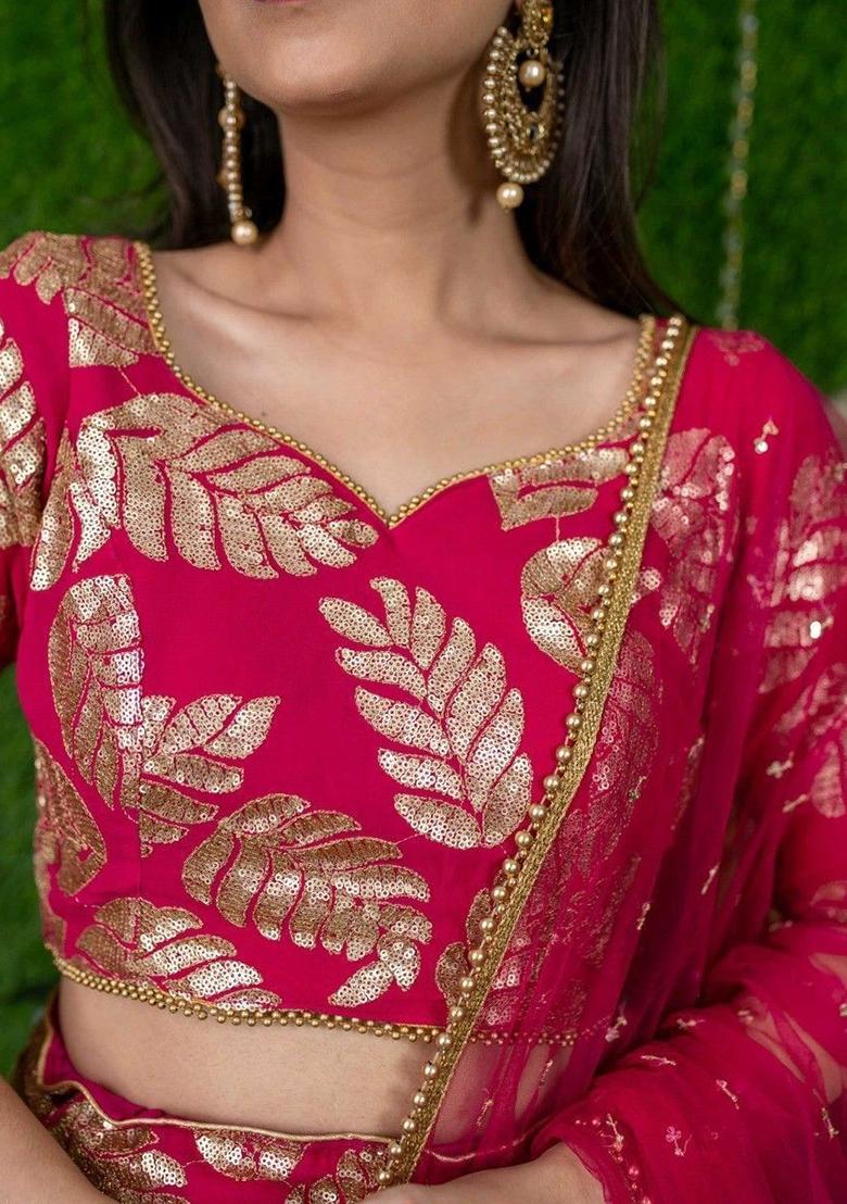 Pink Embroidered Georgette Lehenga Set