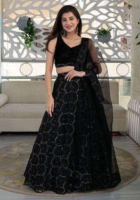 Black Sequin Embroidered Organza Lehenga Set