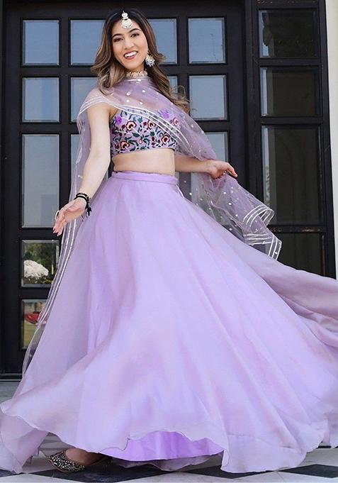 Lavender Embroidered Organza Lehenga Set