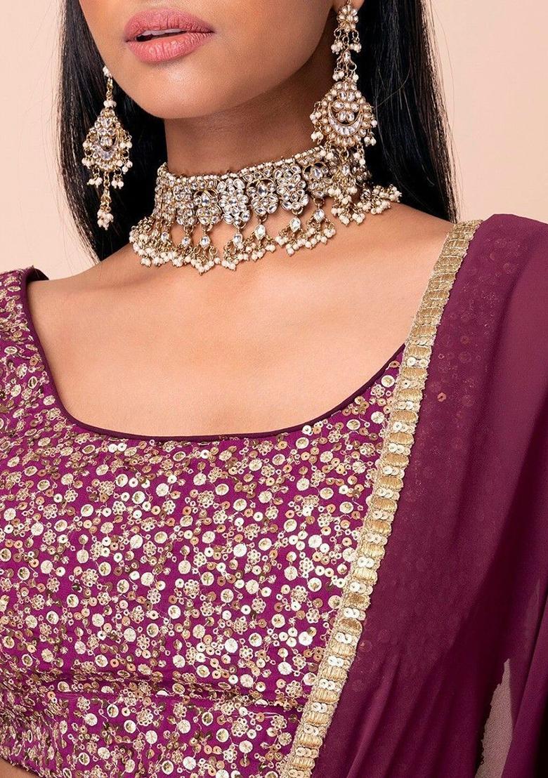 Wine Sequin Embroidered Georgette Lehenga Set