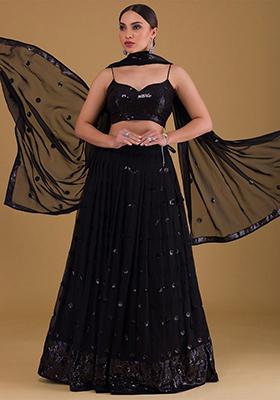 Black Sequin Embroidered Georgette Lehenga Set