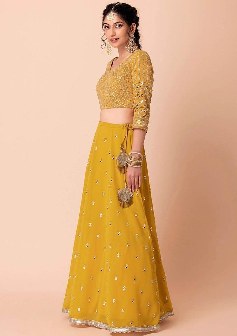 Yellow Sequin Embroidered Georgette Lehenga Set