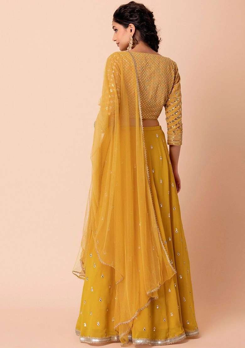 Yellow Georgette Lehenga Set with Embroidered & Sequin for Diwali | Wedding & Festive Wear - Indya