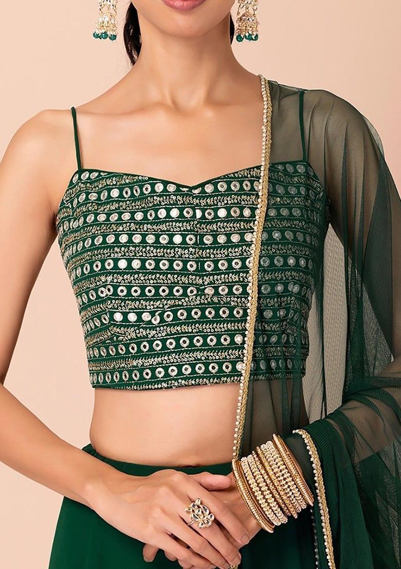 Green Sequin Embroidered Georgette Lehenga Set