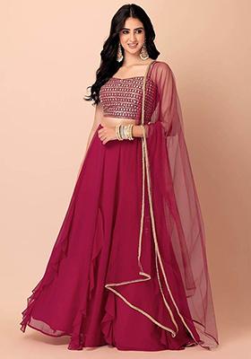 Pink Embroidered Georgette Lehenga Set