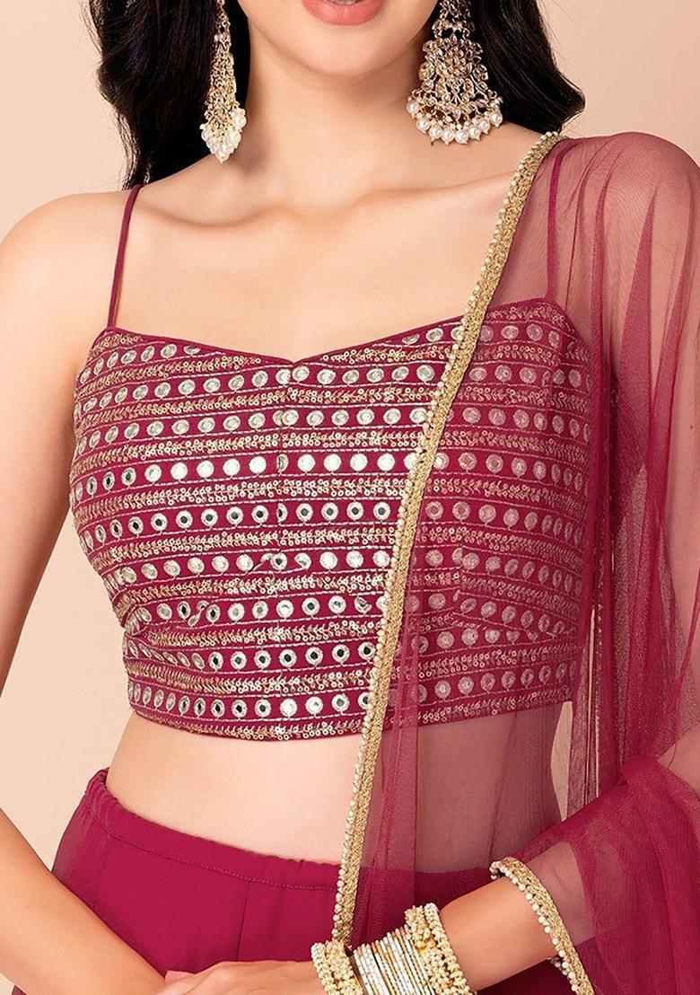Pink Embroidered Georgette Lehenga Set