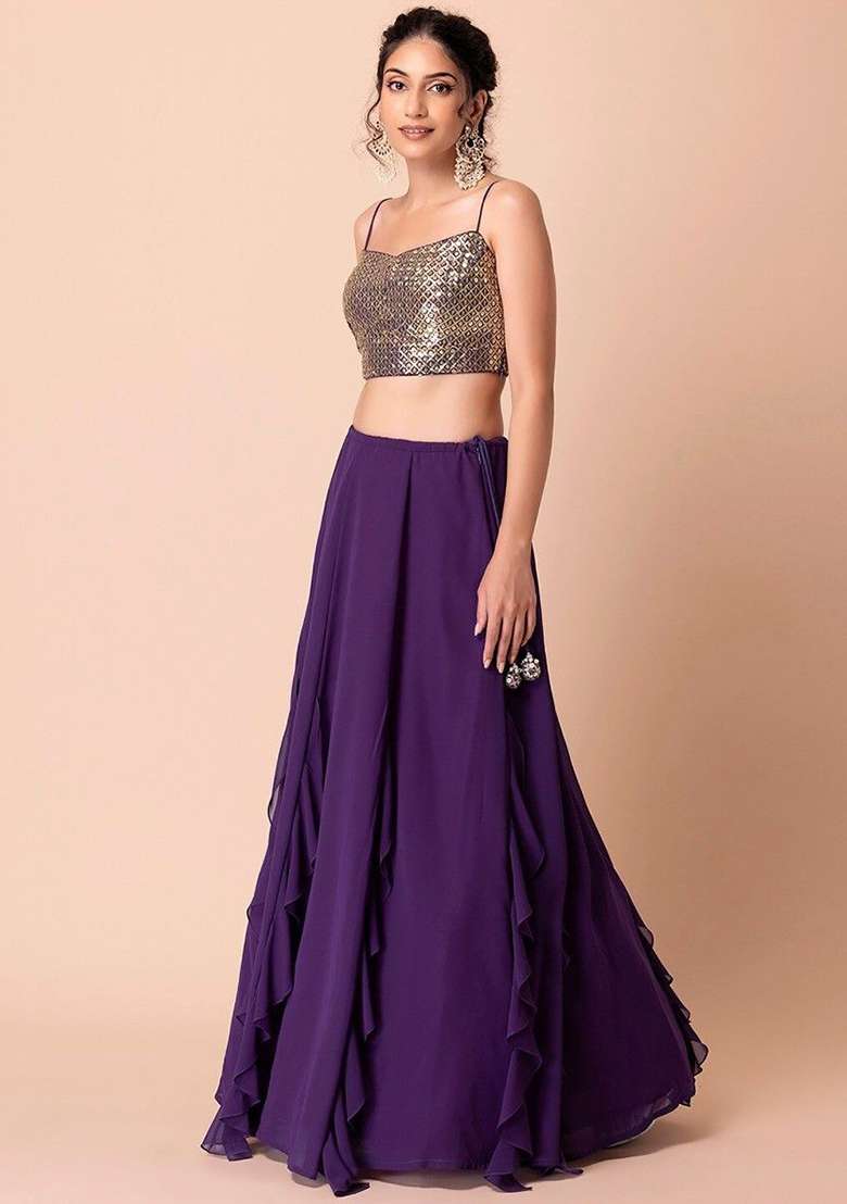Purple Georgette Lehenga Set with Embroidered & Sequin for Diwali | Wedding & Festive Wear - Indya