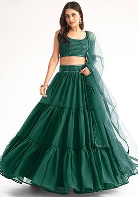Green Embroidered Georgette Lehenga Set