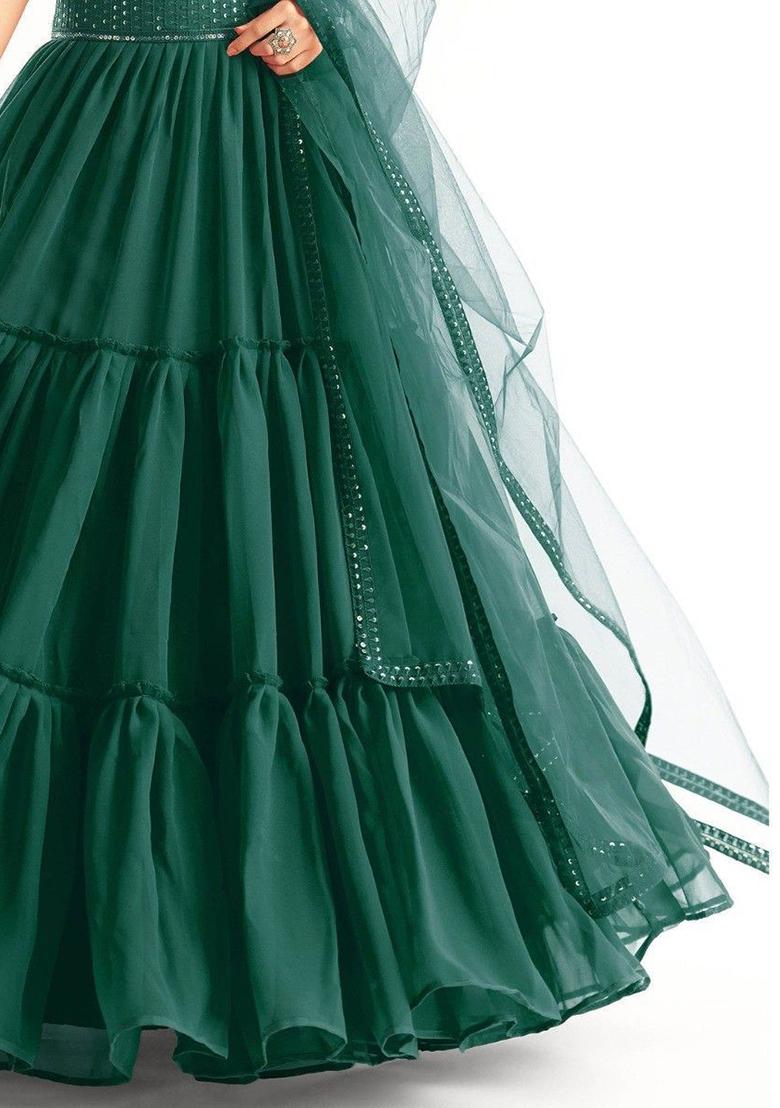Green Embroidered Georgette Lehenga Set
