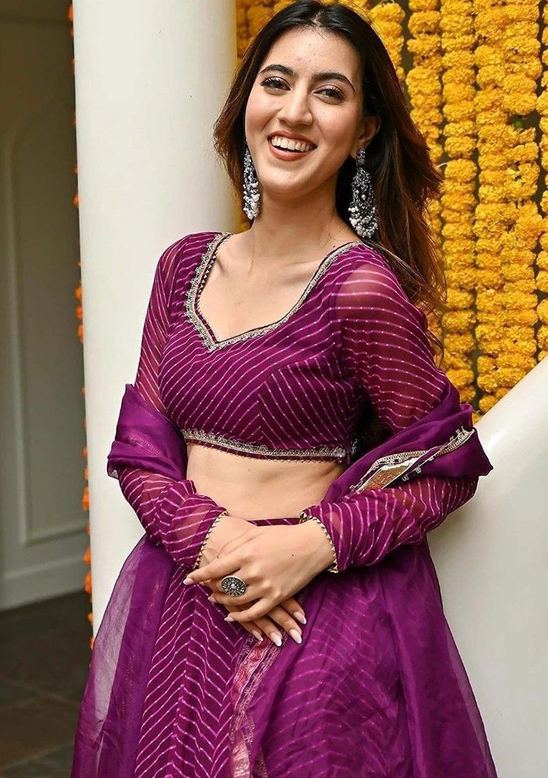 Purple Printed Georgette Lehenga Set