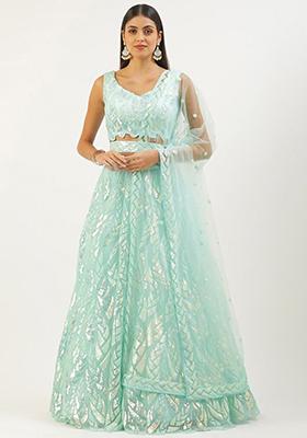 Sky Blue Sequin Embroidered Net Lehenga Set
