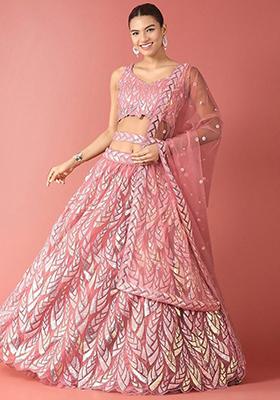 Pink Sequin Embroidered Net Lehenga Set