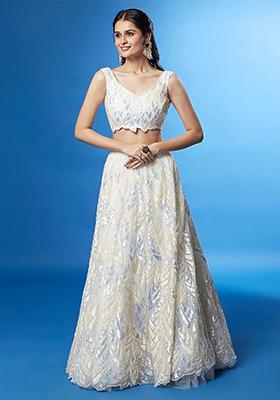 White Sequin Embroidered Net Lehenga Set