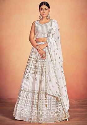 White Sequin Embroidered Georgette Lehenga Set