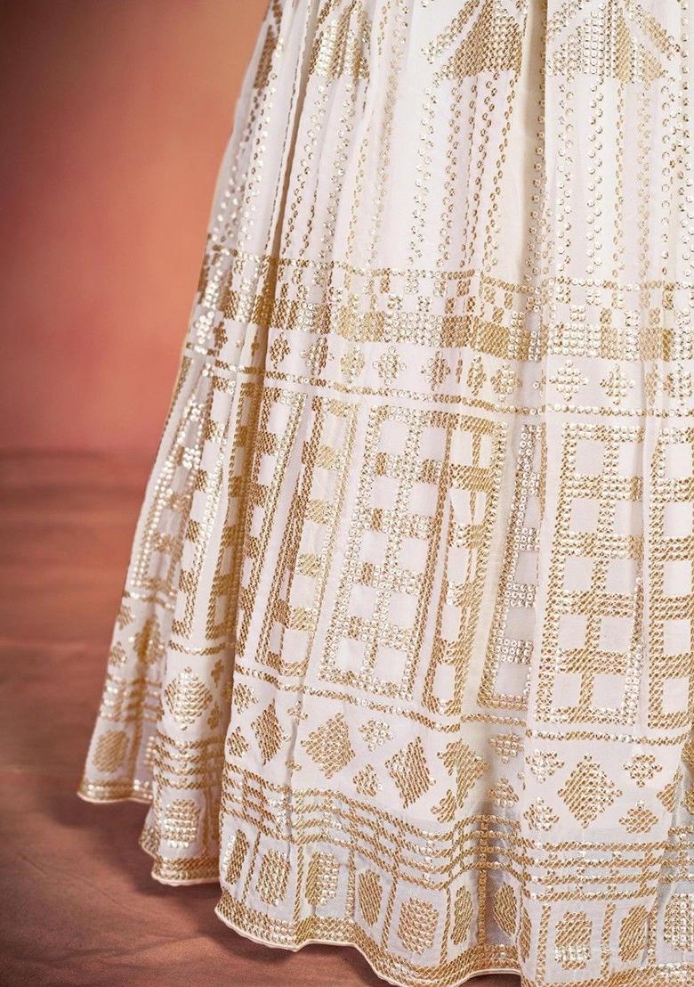 White Sequin Embroidered Georgette Lehenga Set