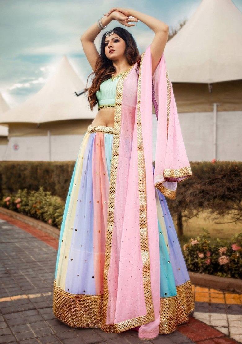 Multicolour Sequin Embroidered Georgette Lehenga Set