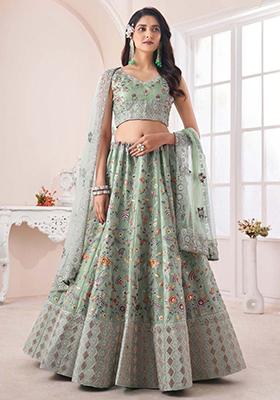 Green Zarkan Art Silk Lehenga Set