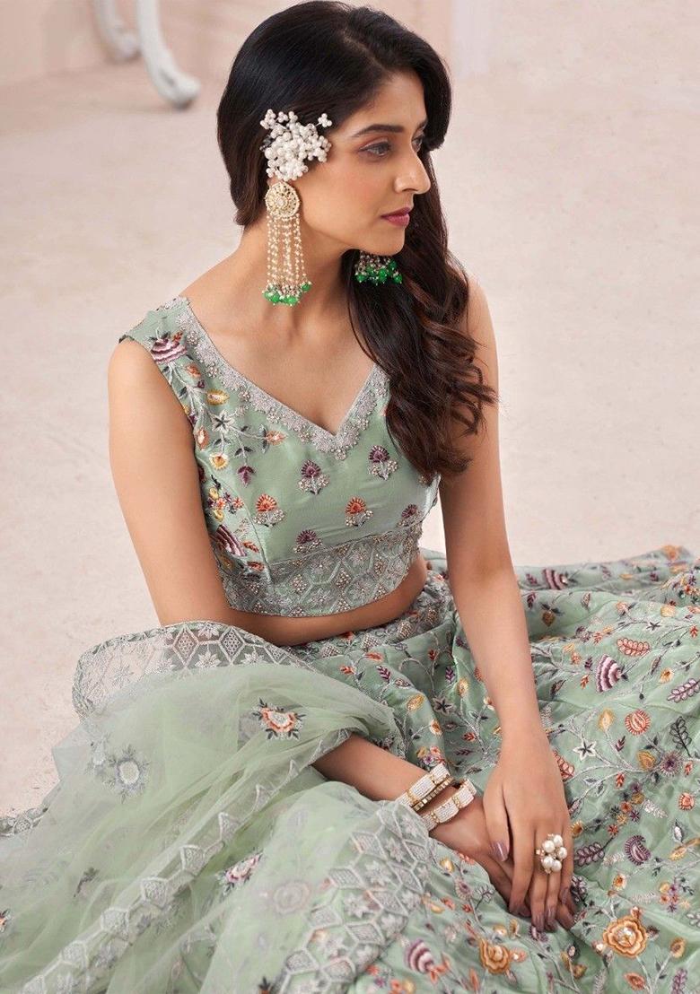 Green Zarkan Art Silk Lehenga Set