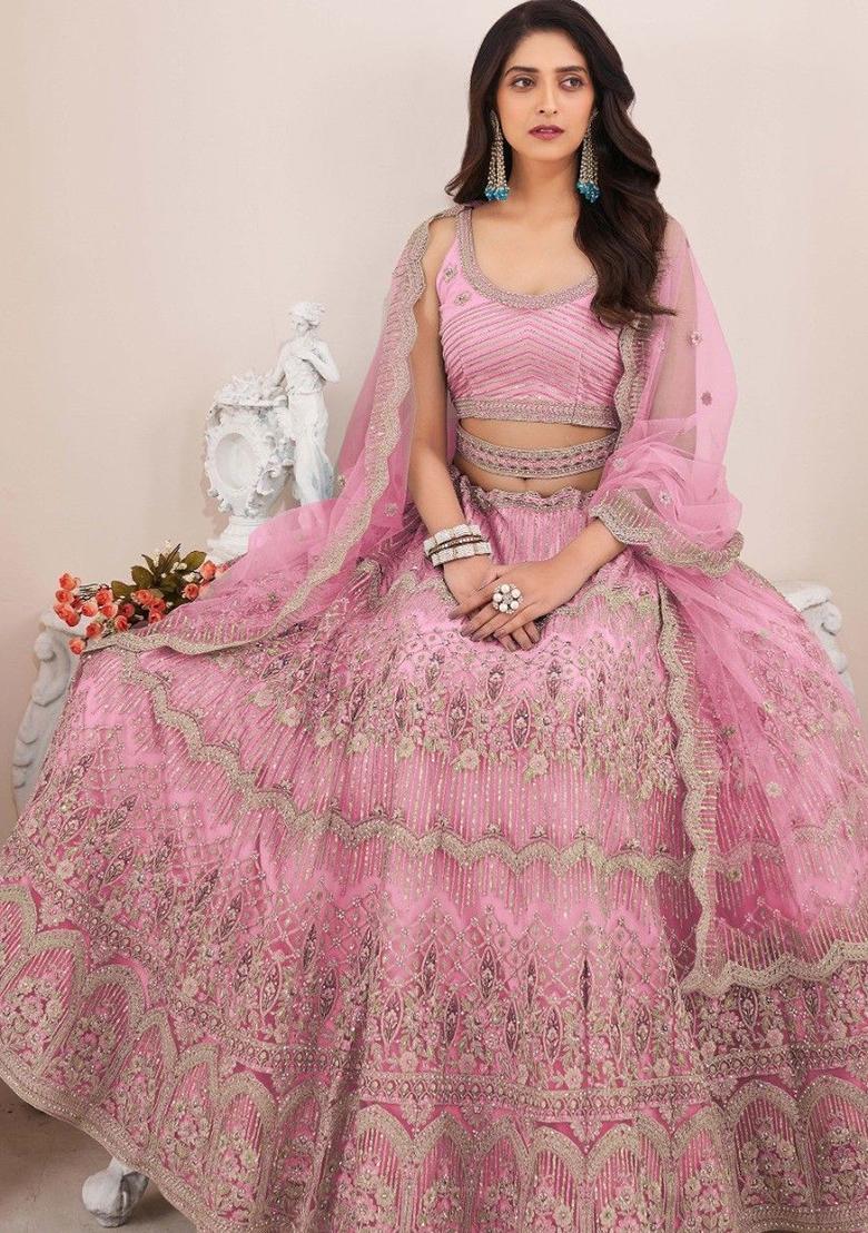 Pink Pearl Work Net Lehenga Set