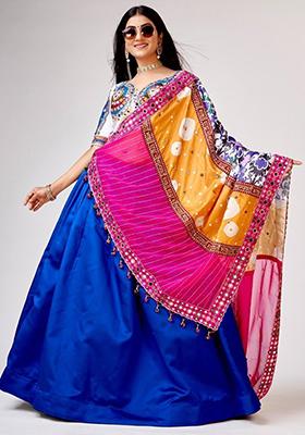 Blue Mirror Work Silk Lehenga Set