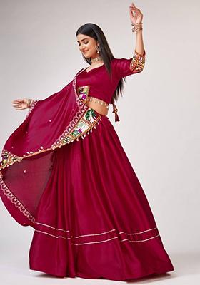Maroon Gamthi Work Silk Lehenga Set