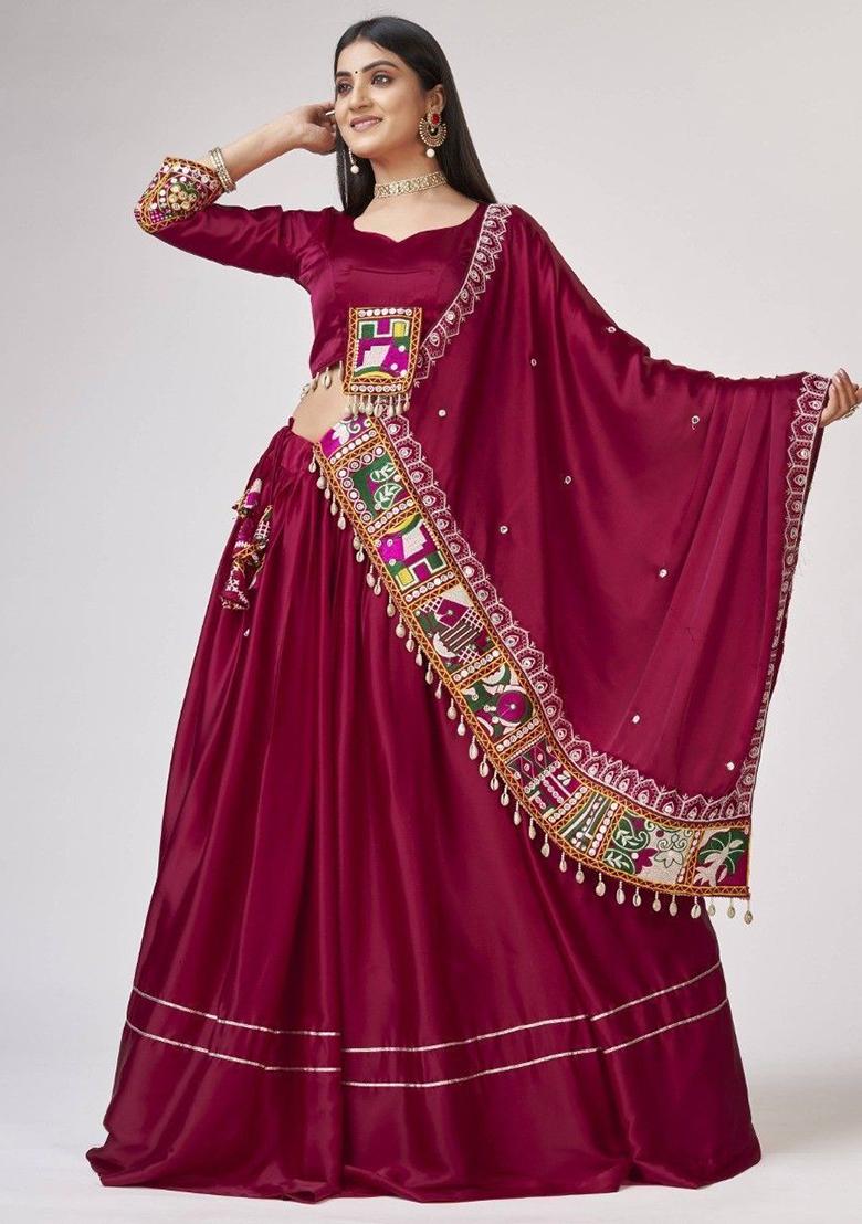 Maroon Gamthi Work Silk Lehenga Set