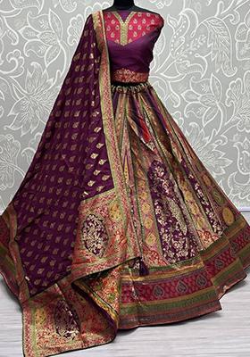 Purple Weaving Banarasi Silk  Lehenga Set