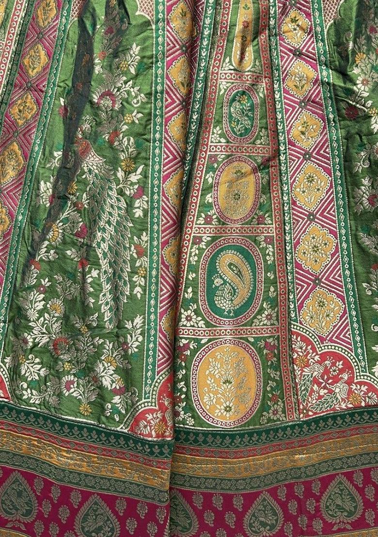 Green Zari Weaving Banarasi Silk  Lehenga Set