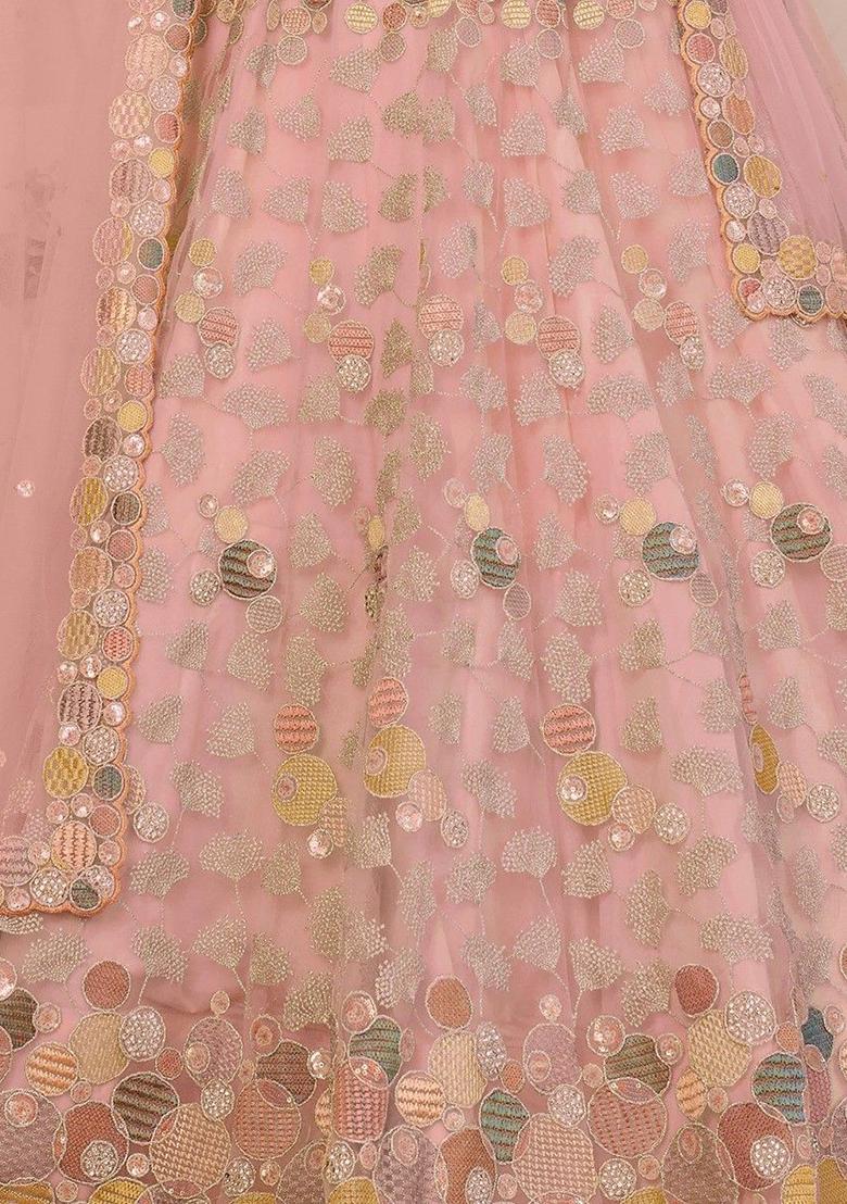 Pink Embroidered Net Lehenga Set