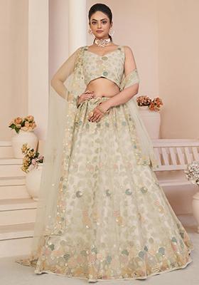 White Zari Work Net Lehenga Set