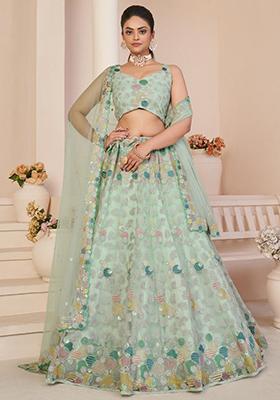 Sky Blue Sequin Embroidered Net Lehenga Set